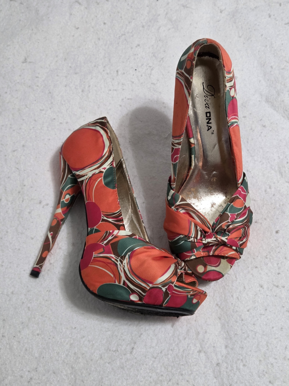 Diva DNA Abstract Geometric Print Platform Pumps Peep Toe Stiletto Heels